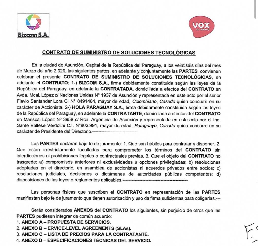 Documentos que confirman negociado entre Copaco y el concuñado del presidente. Foto: Gentileza.