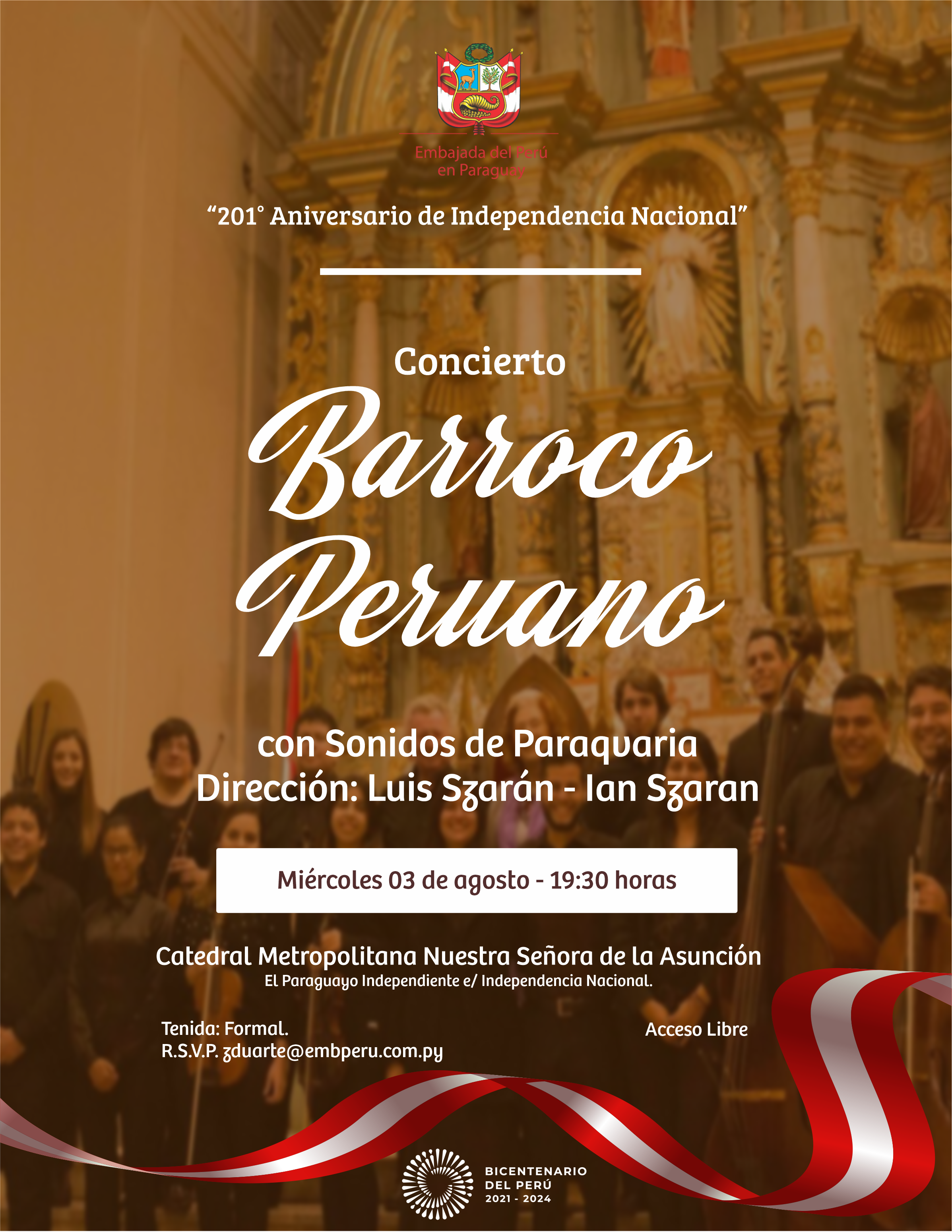 Ofrecen concierto para celebrar independencia de Perú. Foto: Gentileza.